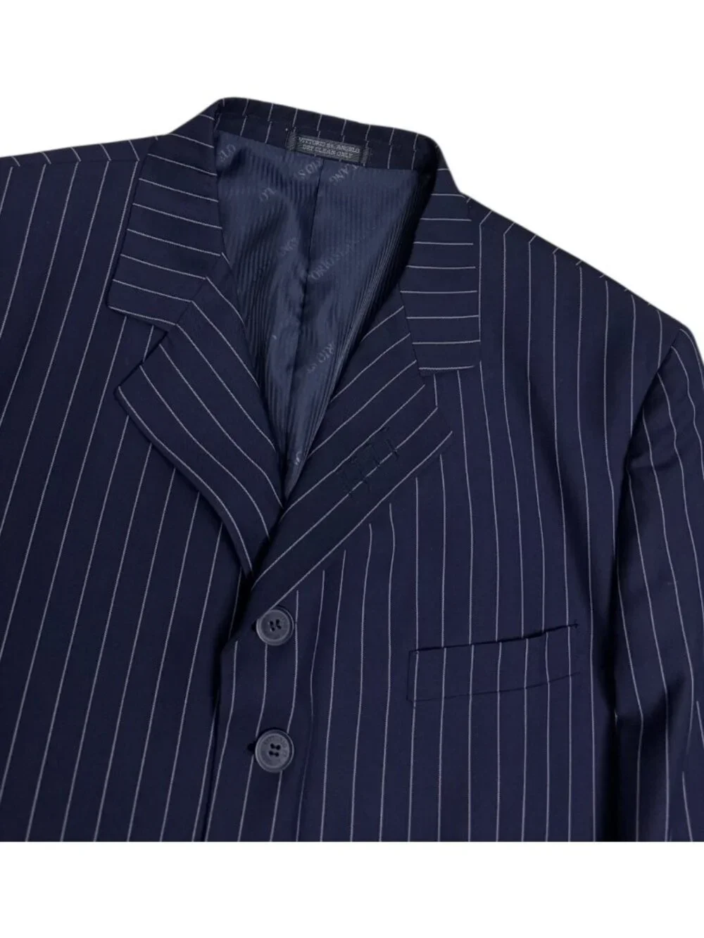 VITTORIO ST ANGELO Pinstripe Luxury Designer 3-Piece Blue Business Suit Mens 44R